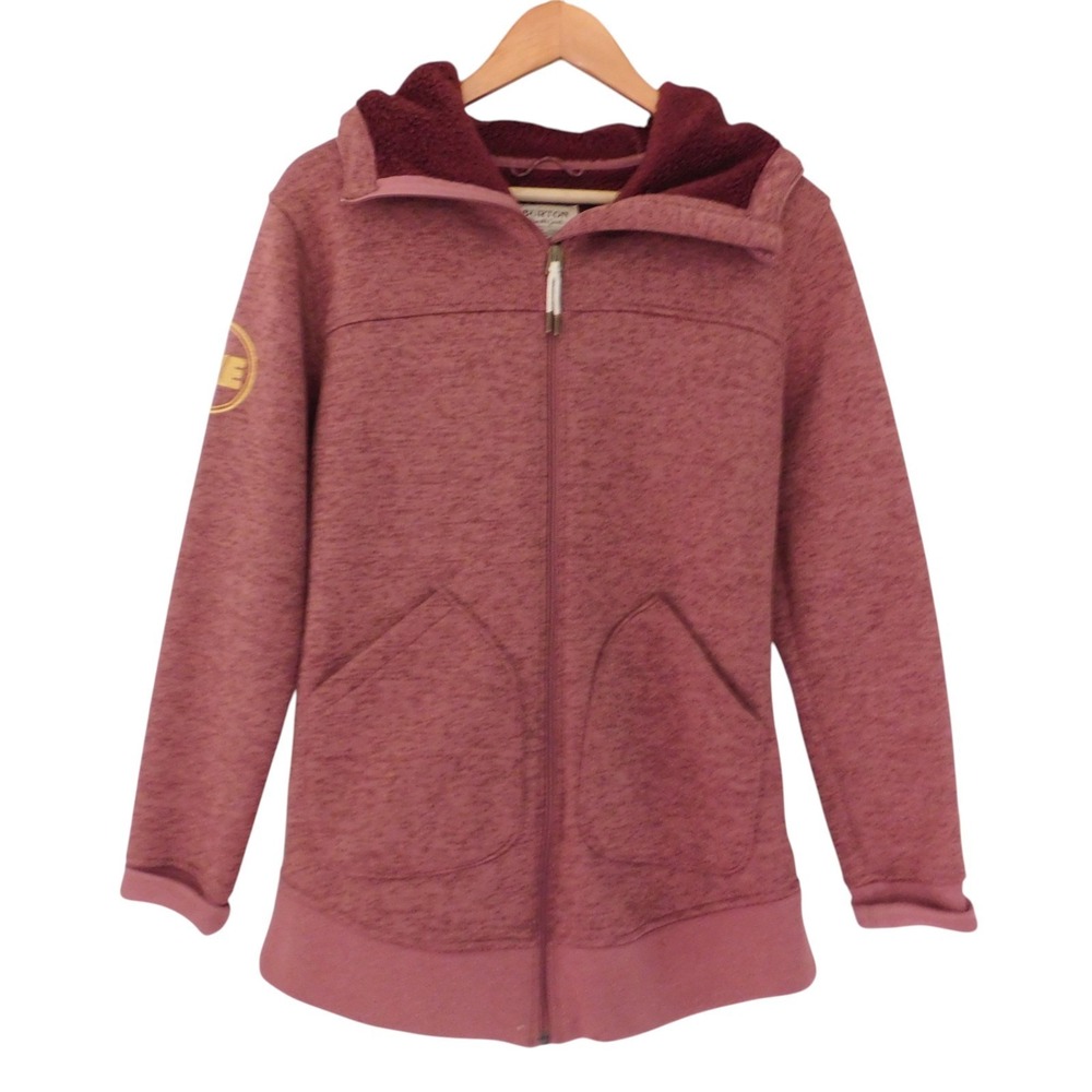 Burton Hoodie Womens fleece lined full zip Knit Jacket Hooded Pink Heather Small
